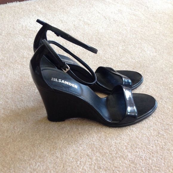 Jil Sander Black Patent Leather Wedge Sandals 8 - Picture 10 of 13